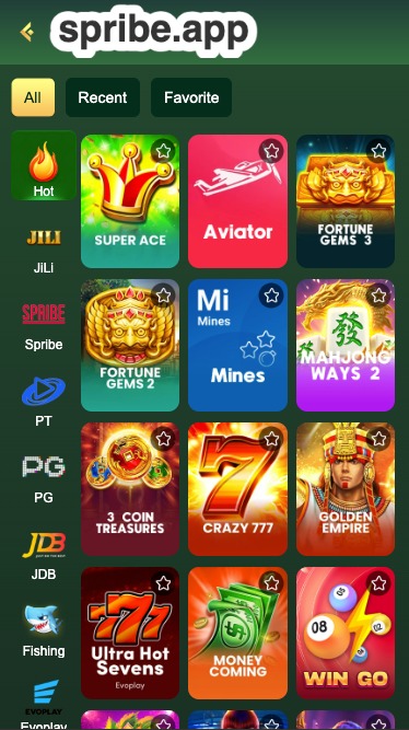 Spribe App Screenshot Interface